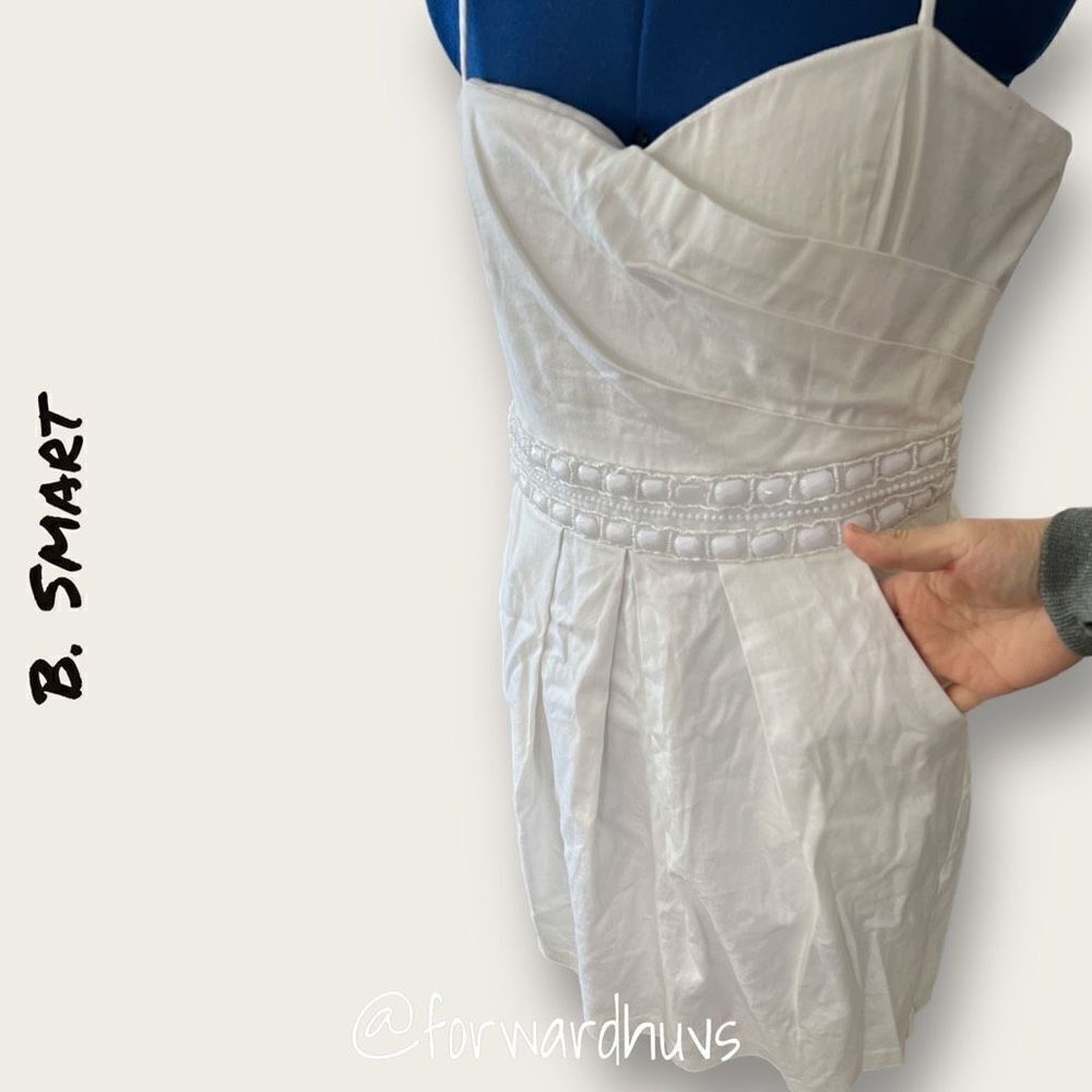Be Smart White Beaded Dress with Pockets Size 14 - Picture 6 of 8